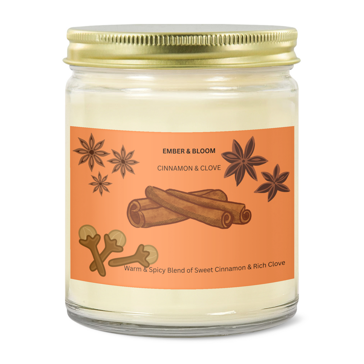 EMBER & BLOOM, CINNAMON & CLOVE, 9oz Clear Jar Candle