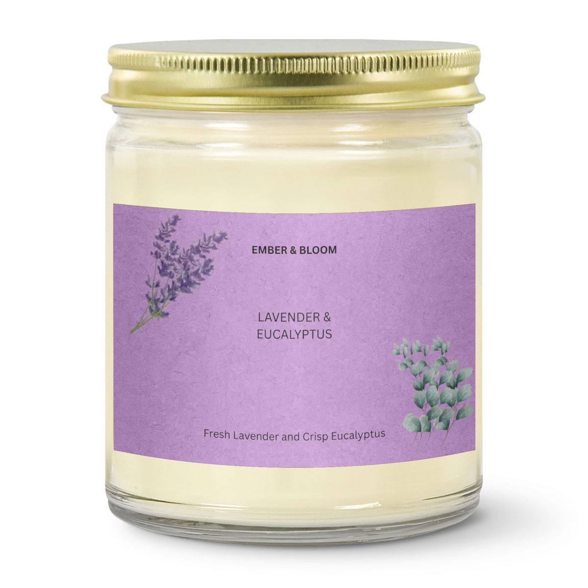 EMBER & BLOOM, LAVENDER & EUCALYPTUS, 9oz Clear Jar Candle