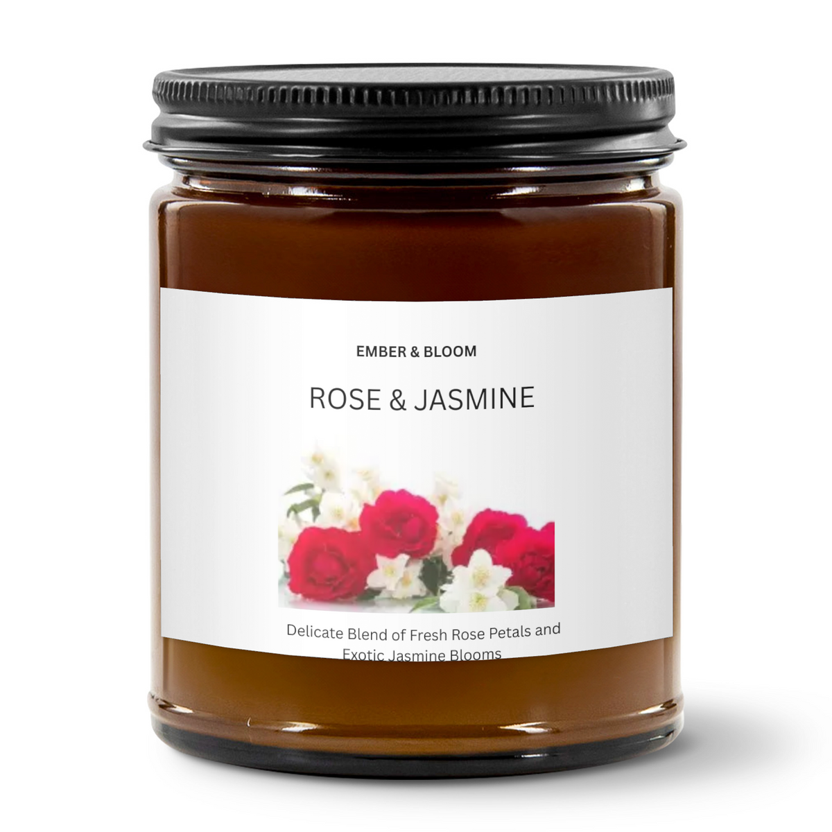 EMBER & BLOOM, Rose & Jasmine, 9oz Amber Jar Candle