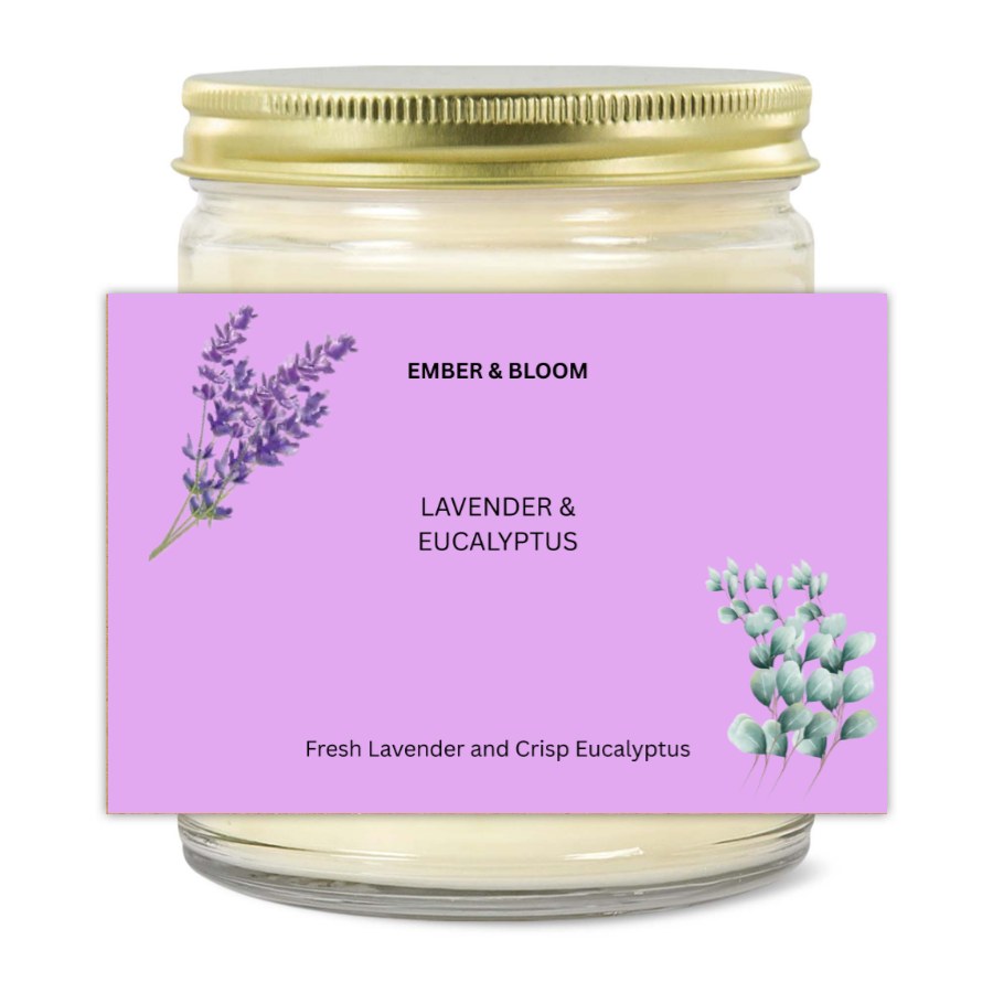 EMBER & BLOOM, LAVENDER & EUCALYPTUS, 9oz Clear Jar Candle