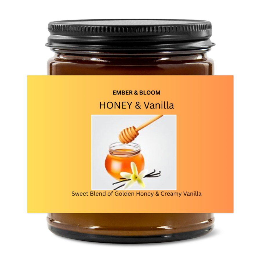 EMBER & BLOOM, HONEY & VANILLA, 9oz Amber Jar Candle